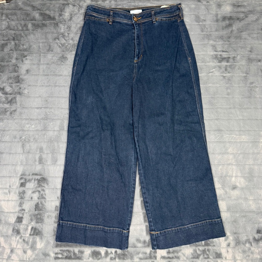 Loft Womens High Waist Wide Leg Jeans Dark Wash Denim Size 32 14 Cropped